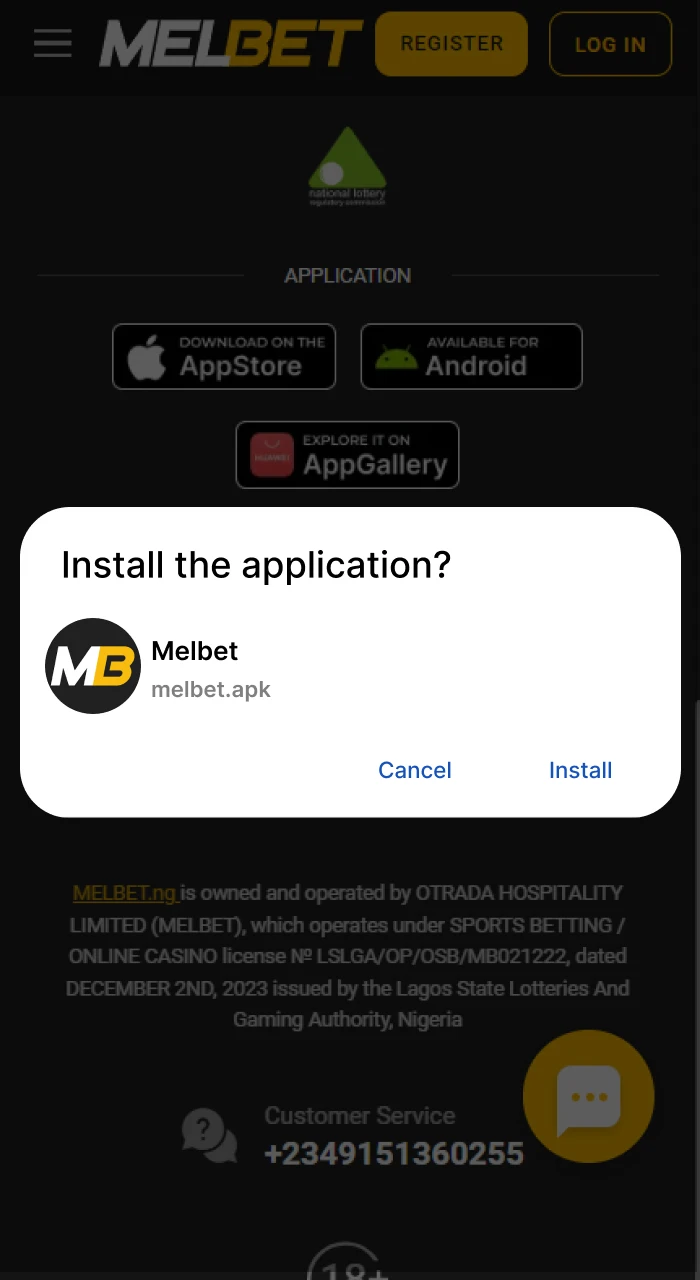 Find the previously downloaded file, run it to install Melbet app.