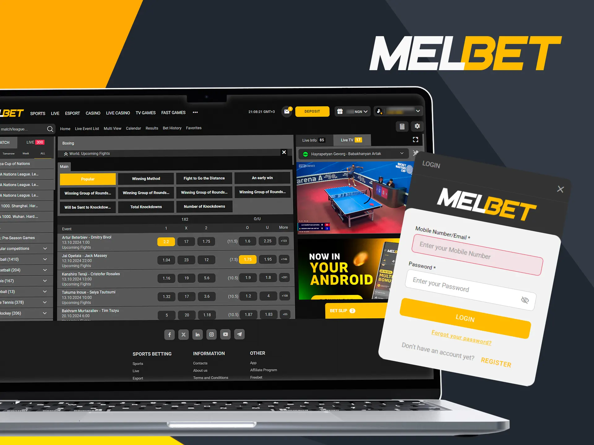 Players need to follow a few steps to bet on boxing at Melbet.