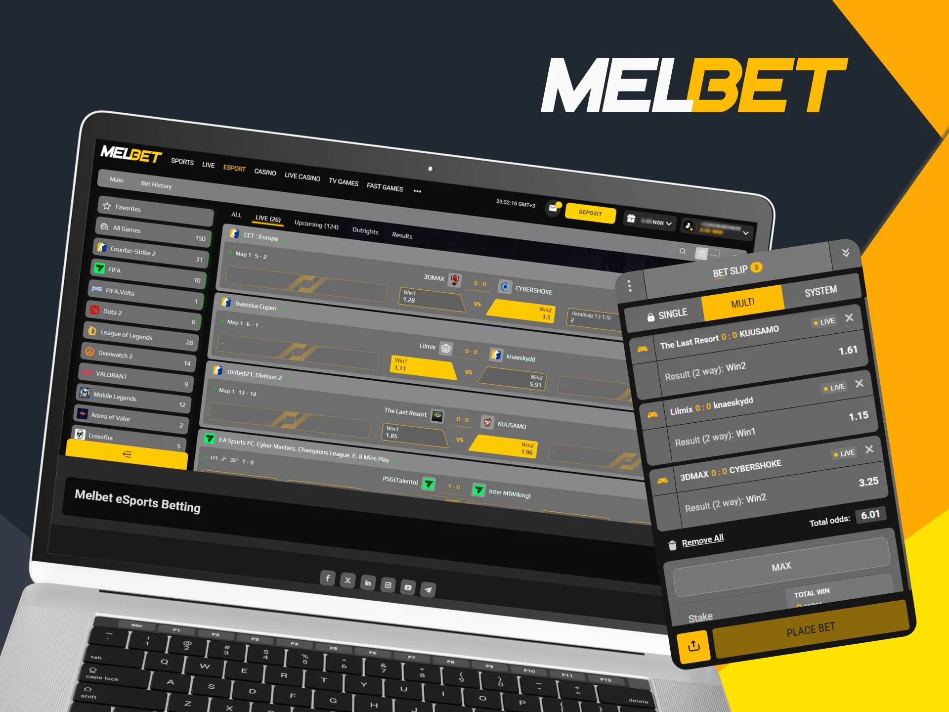 The Melbet platform allows players to place live bets on popular ESports events as they happen.