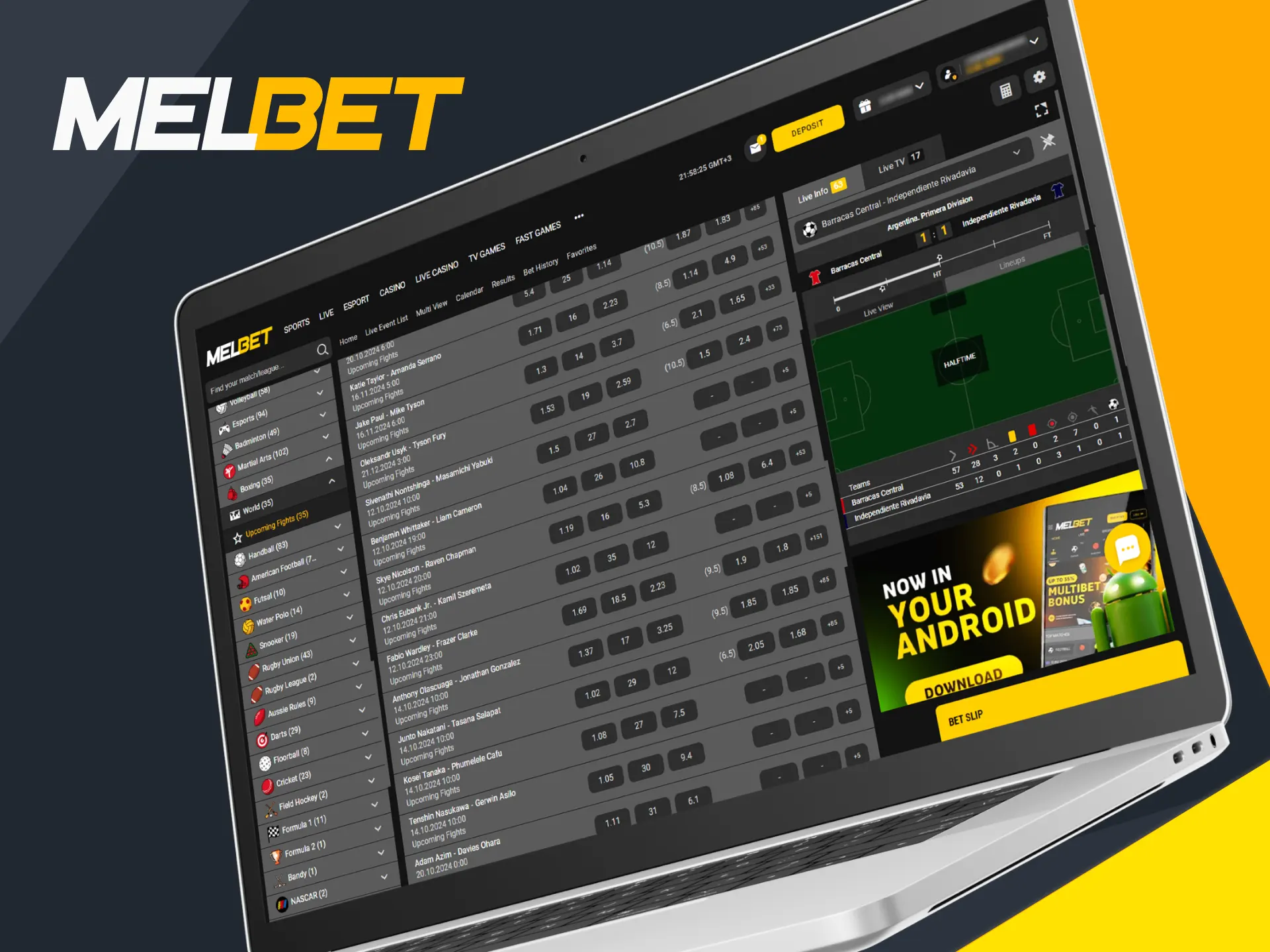 Place your bets on the top fights of the sport at Melbet.