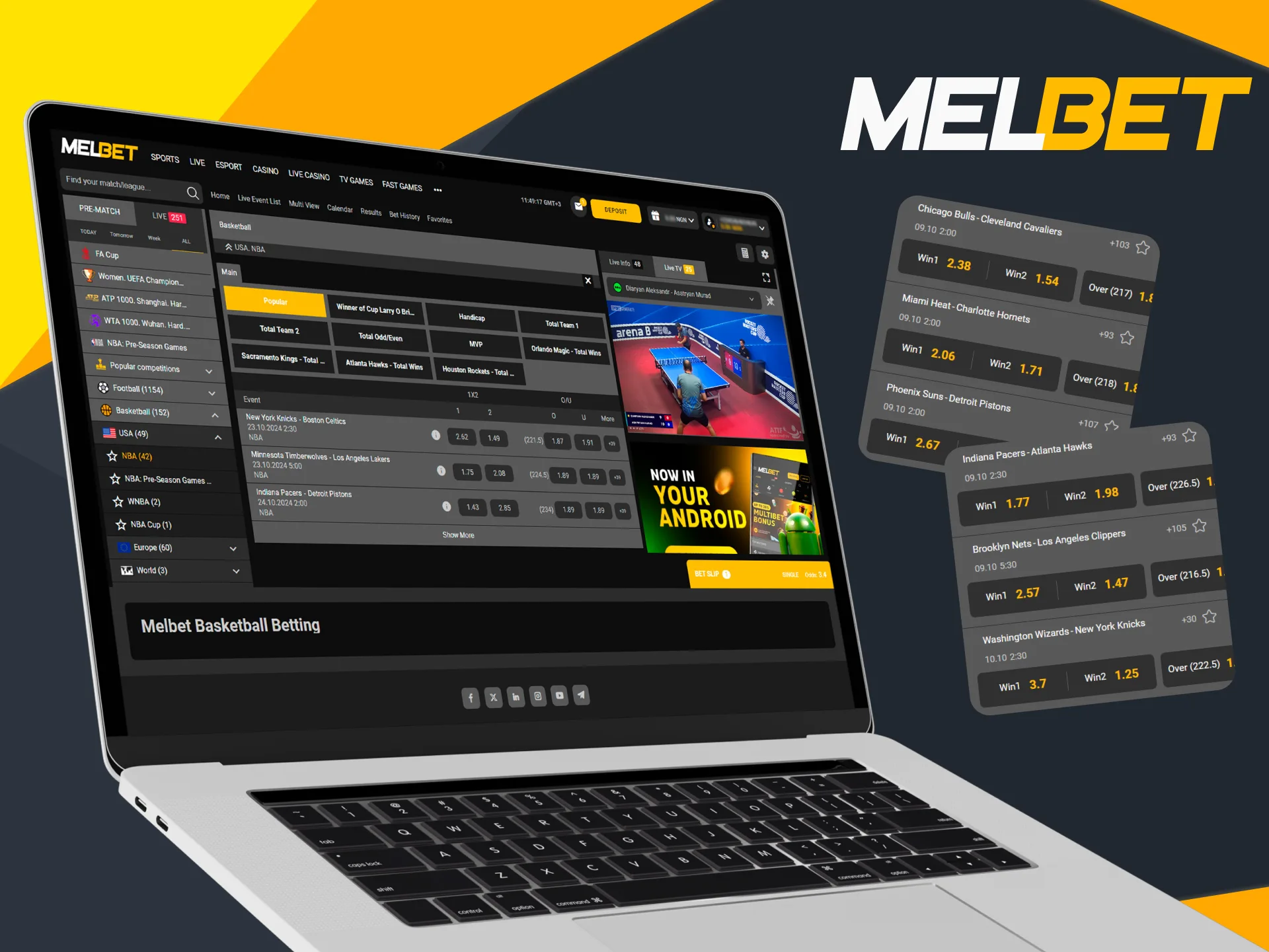 Betting on basketball is popular among Melbet users.