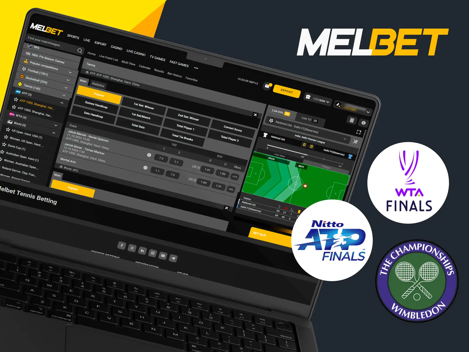 Melbet offers several popular tennis tournaments for betting in Nigeria.