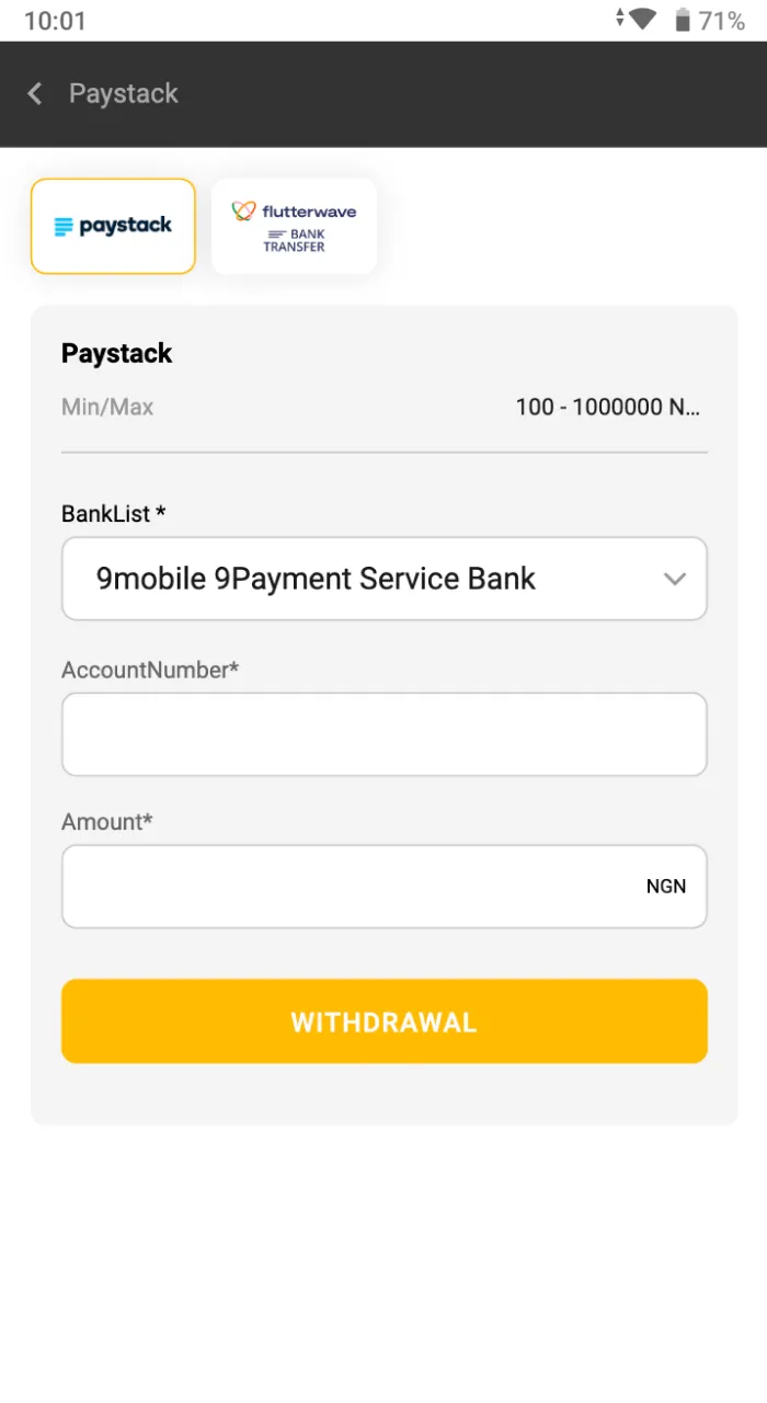 Select a method from the Melbet withdrawal section.