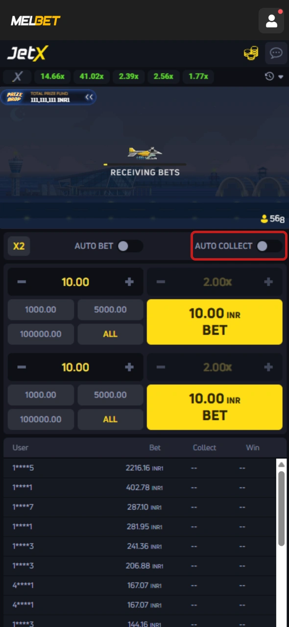 Choose your preferred cash-out method before playing JetX with Melbet.