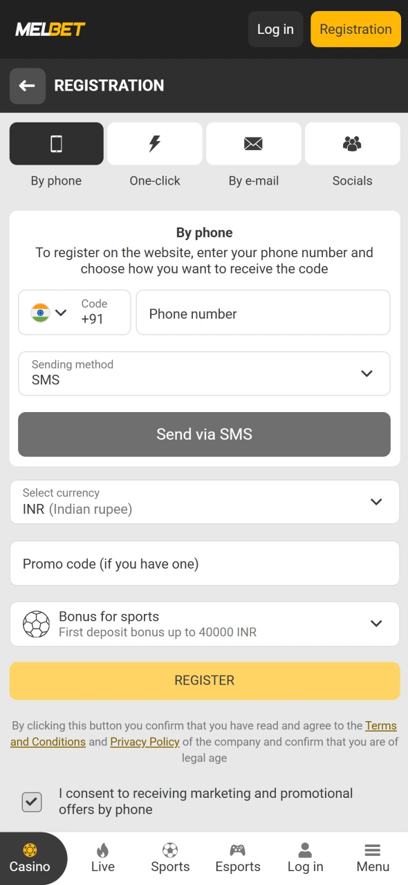 Register your Melbet account to access JetX and casino games in India.